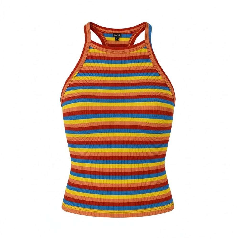 SHEIN Multicolor Ribbed Striped Racerback Tank Top